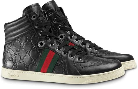 men's gucci black leather high top sneakers|gucci signature high top sneaker.